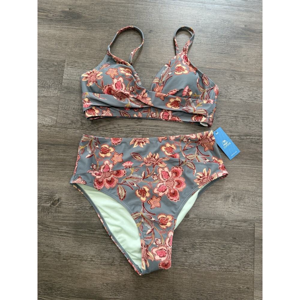 Cupshe Floral Bikini in Gray and Pink
